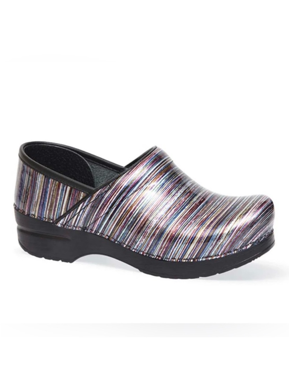 Dansko Pro XP Multicolor Metallic Striped Patent Slip-On Clog